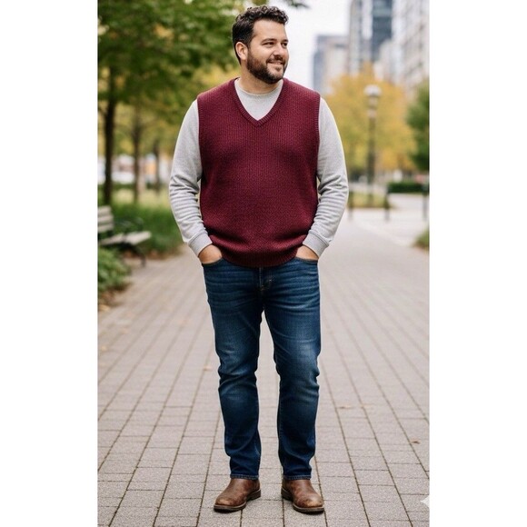 KingSize Men's Maroon Chunky Knit Sweater Vest Casual Layering Academia Size 5XL - Picture 2 of 8